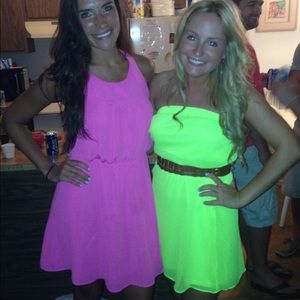 Express Neon Yellow Strapless Dress
